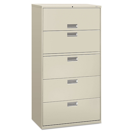 HON 600 Series 5-Drawer Lateral File Cabinet, Putty, 18 in. D x 36 in. W x 64.25 in. H, 215 lb.
