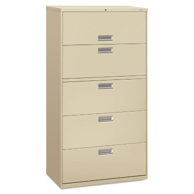 HON 600 Series 5-Drawer Lateral File Cabinet, Putty, 18 in. D x 36 in. W x 64.25 in. H, 215 lb.