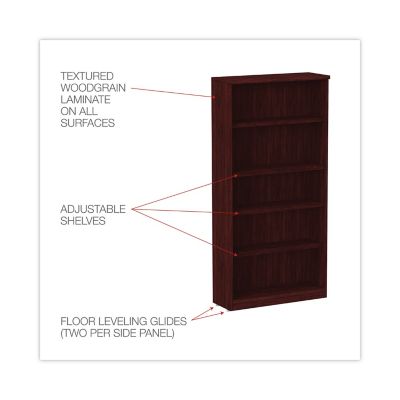 Image showing  5-Shelf Valencia Series Bookcase, Wood Grain Laminate