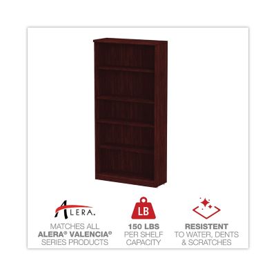Image showing  5-Shelf Valencia Series Bookcase, Wood Grain Laminate