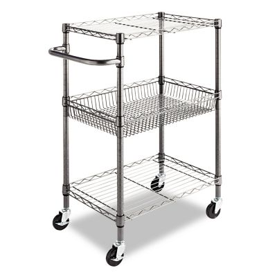Alera Three-Tier Wire Cart with Basket, 28 in. x 16 in. x 39 in., Black Anthracite