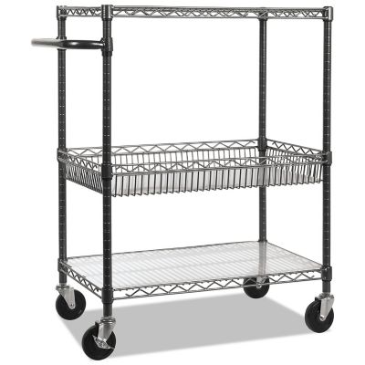 Image showing  3-Tier 500 lb. Capacity Wire Cart with Basket, 34 in. x 18 in. x 40 in., Black Anthracite