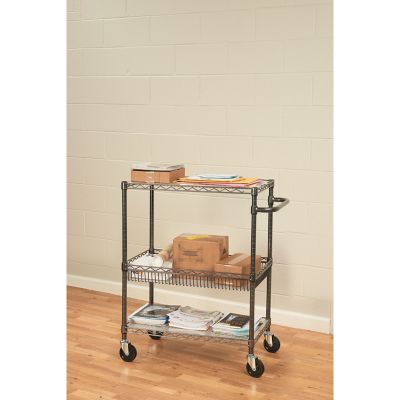 Image showing  3-Tier 500 lb. Capacity Wire Cart with Basket, 34 in. x 18 in. x 40 in., Black Anthracite