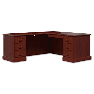 Image showing  24 in. x 48 in. x 29.5 in. 94000 Series L-Shaped Left Return Workstation with 3 Drawers, Mahogany