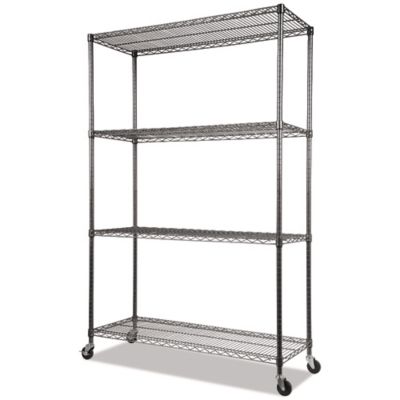 Alera 4-Shelf NSF Certified Wire Shelving Kit with Casters, 48 in. x 18 in. x 72 in. Black Anthracite