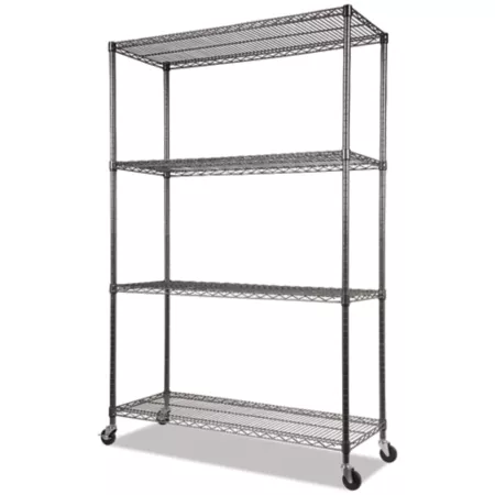 Alera 4-Shelf NSF Certified Wire Shelving Kit with Casters 48 in x 18 in x 72 in Charcoal Black Home Office Storage & Organization