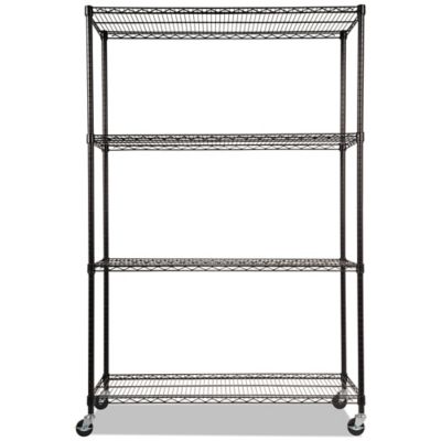 Image showing 1 th Alera 48 in. x 18 in. x 72 in. 4-Shelf NSF Certified Wire Shelving Kit with Casters, Black