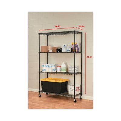 Image showing 9 th Alera 48 in. x 18 in. x 72 in. 4-Shelf NSF Certified Wire Shelving Kit with Casters, Black