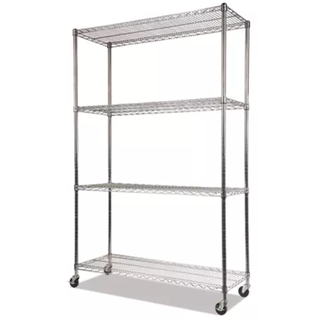 Alera 4-Shelf NSF Certified Wire Shelving Kit with Casters 48" x 18" x 72" Silver Home Office Storage & Organization