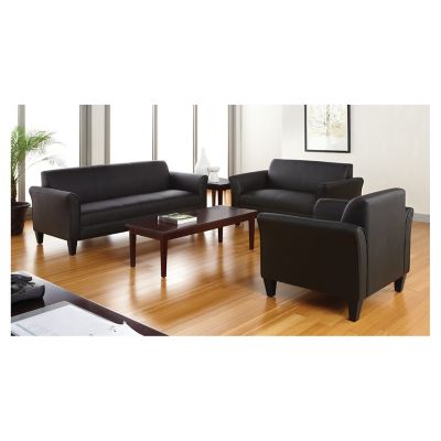 Image showing 3 th Alera Reception Lounge 3-Cushion Sofa Furniture, Soft Black Leather