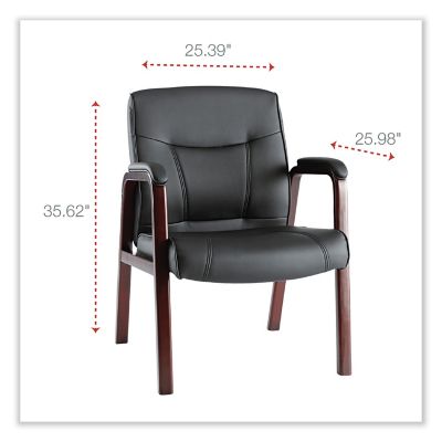 Image showing 1 th Alera Madaris Series Leather Guest Chair with Wood Trim Legs, Black, Padded Armrests