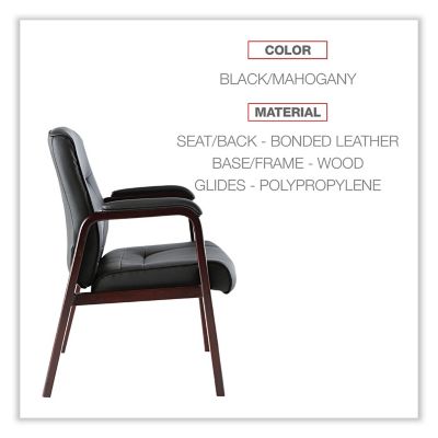 Image showing 2 th Alera Madaris Series Leather Guest Chair with Wood Trim Legs, Black, Padded Armrests