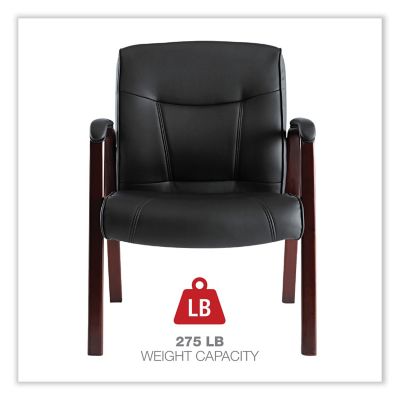 Image showing 3 th Alera Madaris Series Leather Guest Chair with Wood Trim Legs, Black, Padded Armrests