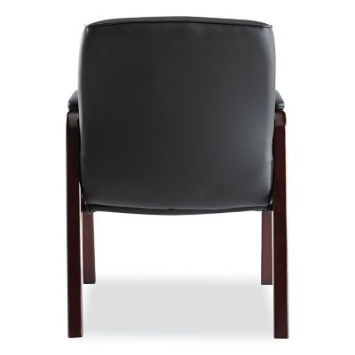 Image showing 4 th Alera Madaris Series Leather Guest Chair with Wood Trim Legs, Black, Padded Armrests