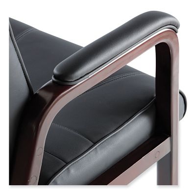 Image showing 5 th Alera Madaris Series Leather Guest Chair with Wood Trim Legs, Black, Padded Armrests