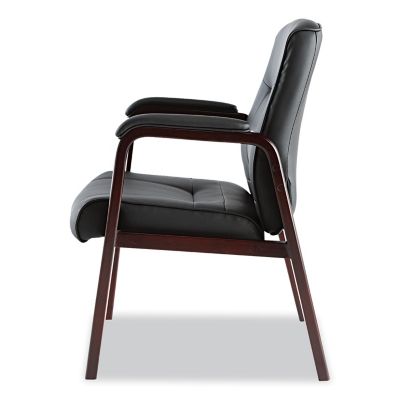 Image showing 6 th Alera Madaris Series Leather Guest Chair with Wood Trim Legs, Black, Padded Armrests