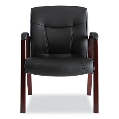 Image showing 7 th Alera Madaris Series Leather Guest Chair with Wood Trim Legs, Black, Padded Armrests