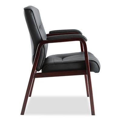 Image showing 8 th Alera Madaris Series Leather Guest Chair with Wood Trim Legs, Black, Padded Armrests
