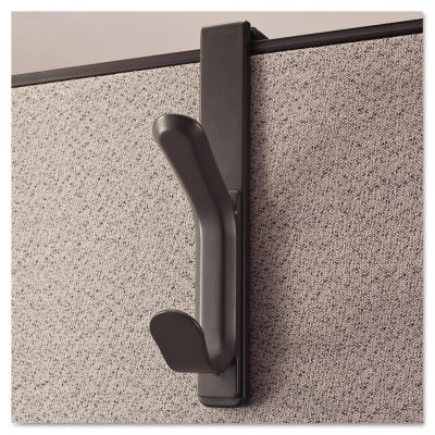 Universal Recycled Cubicle Double Coat Hook, Plastic, Charcoal