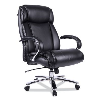 Alera Maxxis Series Big and Tall Leather Chair, Supports Up to 500 lb., Black Seat, Black Back, Chrome Base