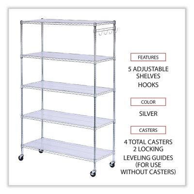 Image showing  5-Shelf Wire Shelving Kit with Casters and Shelf Liners, 48 in.