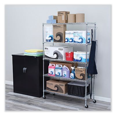 Image showing  5-Shelf Wire Shelving Kit with Casters and Shelf Liners, 48 in.