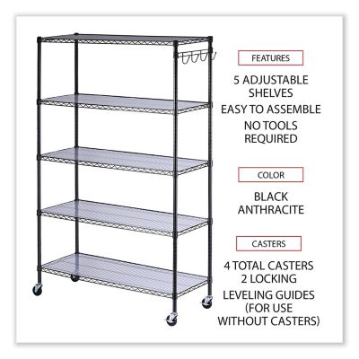 Image showing  5-Shelf Wire Shelving Kit with Casters and Shelf Liners, 48 in.