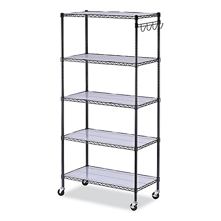 Alera 5-Shelf Wire Shelving Kit with Casters and Shelf Liners, 36 in.