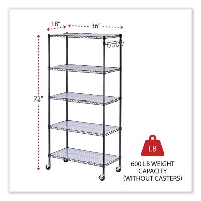 Image showing 1 th Alera 5-Shelf Wire Shelving Kit with Casters and Shelf Liners, 36 in.
