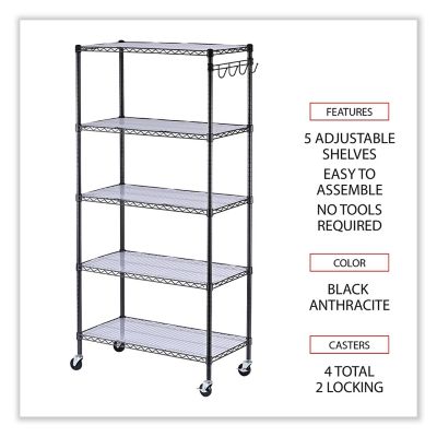 Image showing 2 th Alera 5-Shelf Wire Shelving Kit with Casters and Shelf Liners, 36 in.