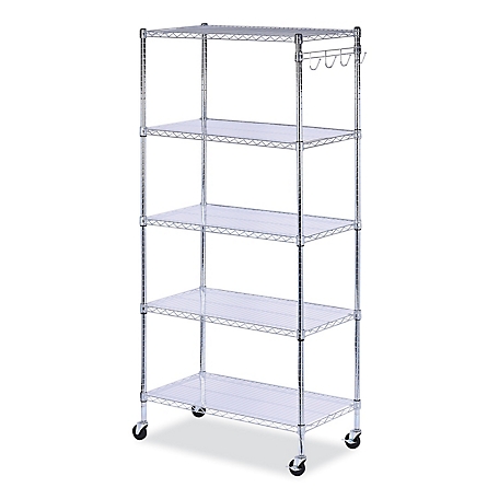 Alera 5-Shelf Wire Shelving Kit with Casters and Shelf Liners, 36 in.