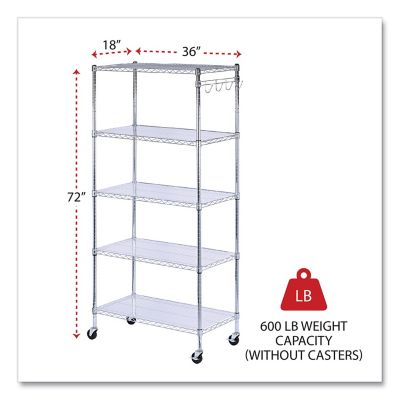 Image showing 1 th Alera 5-Shelf Wire Shelving Kit with Casters and Shelf Liners, 36 in.