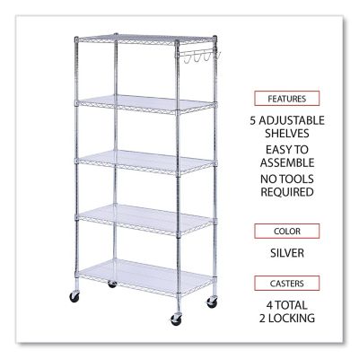 Image showing 2 th Alera 5-Shelf Wire Shelving Kit with Casters and Shelf Liners, 36 in.