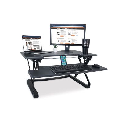 Victor High-Rise Height-Adjustable Sleek Wood Standing Desk with Keyboard Tray