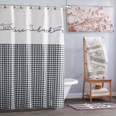 SKL Home Farmhouse Dogs Fabric Shower Curtain, Black/White, 72 in. x 72 in.