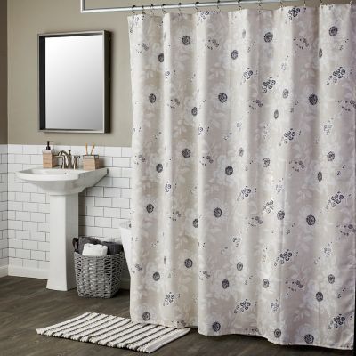 SKL Home Linen Flowers Fabric Shower Curtain, White/Black, 70 in. x 72 in.