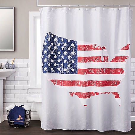 US Flag Cowboy Shotgun Waterproof Fabric Bathroom Shower Curtain Mat Set 60Or72" 