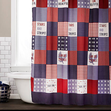 Skl Home Americana Patchwork Fabric, Red Blue Plaid Shower Curtain