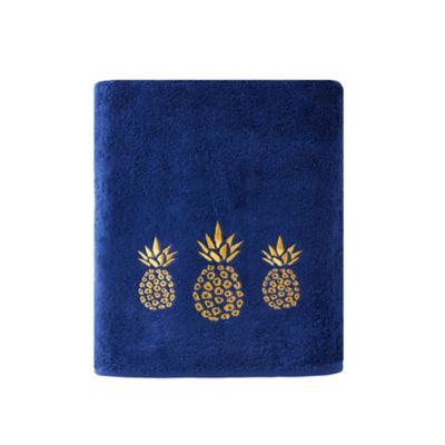 SKL Home Gilded Pineapple Bath Towel, Navy Blue/Gold