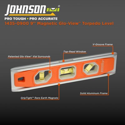 Image showing 5 th Johnson 9 in. Glo-View Torpedo Magnetic Level