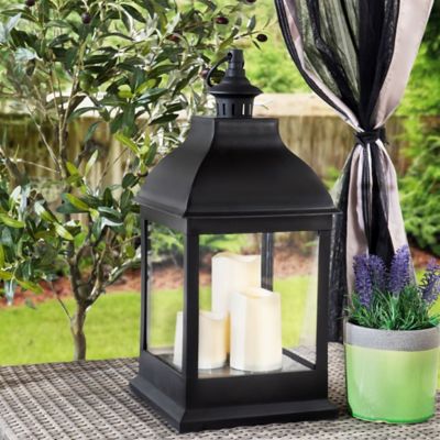 Sunjoy 20 in. Candle Lantern with LED Battery Powered, Waterproof Hanging Lantern with 3 Flameless Candles