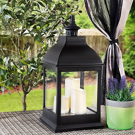 Sunjoy 20 in. Candle Lantern with LED Battery Powered, Waterproof Hanging Lantern with 3 Flameless Candles
