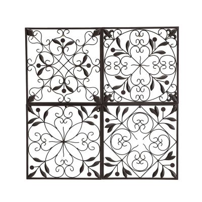 Sunjoy Iron 4-Panel Iron Wall Decor Indoor Outdoor Metal Decoration Wall Art with Keyhole Hangers