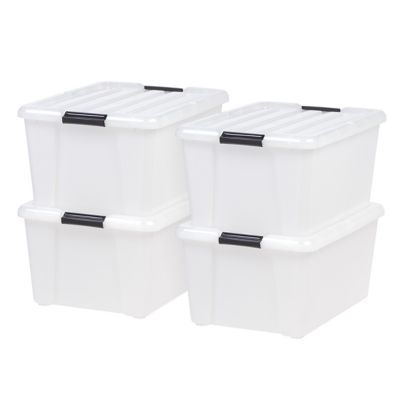 IRIS USA 45 qt. Buckle Up Storage Box, Pearl, 4-Pack