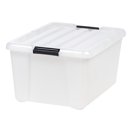 IRIS USA 45 Qt. (11 gal.) Large Plastic Storage Box with Buckles, Pearl 