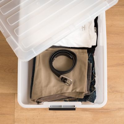 Image showing  45 qt. Buckle Up Storage Boxes, Pearl, 4-Pack