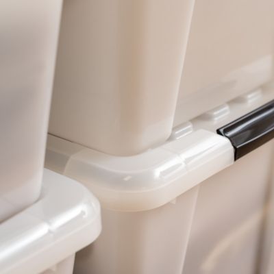 Image showing 5 th IRIS USA 45 qt. Buckle Up Storage Boxes, Pearl, 4-Pack