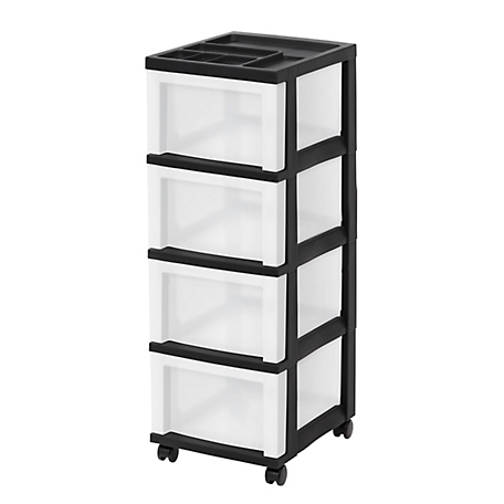 IRIS USA 4-Drawer Storage Cart with Organizer Top, Black/Pearl