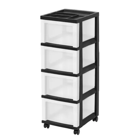 IRIS USA 4-Drawer Storage Cart with Storage Top Black/Pearl Rolling Storage Carts