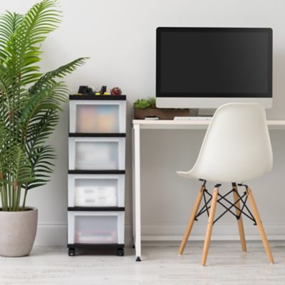 Image showing  4-Drawer Storage Cart with Organizer Top, Black/Pearl
